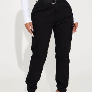 New Black Cargo Belted Utility Pants